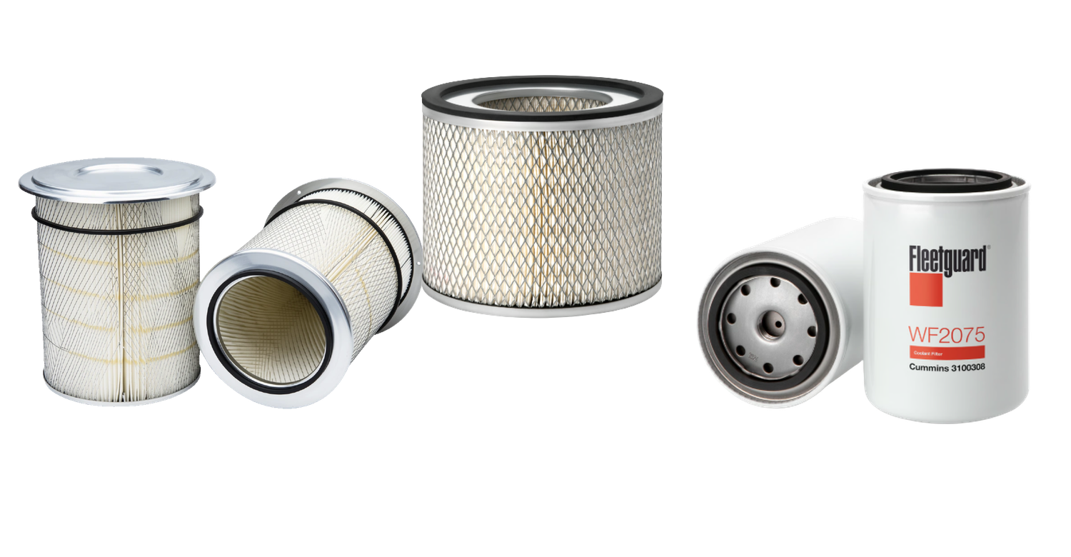 Fleetguard AF872 and AF331 engine-air filters with WF2075 coolant filter