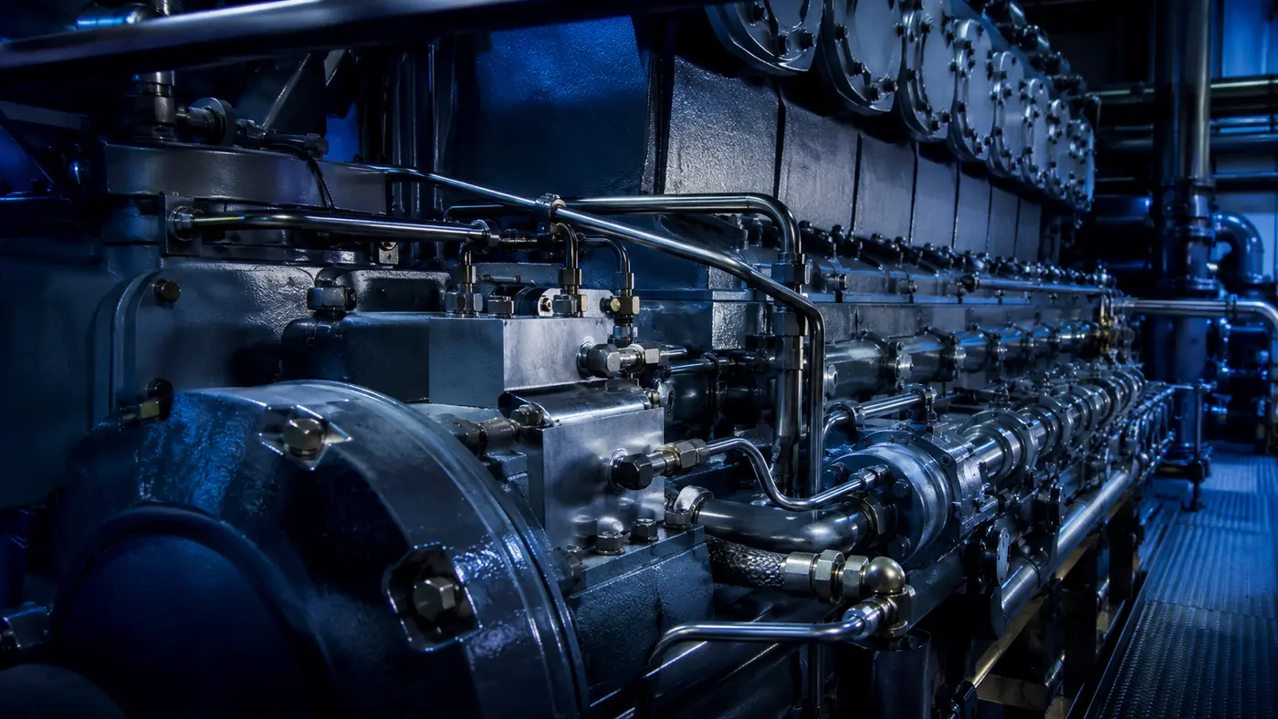 Medium-speed marine diesel engine and lubrication pipework