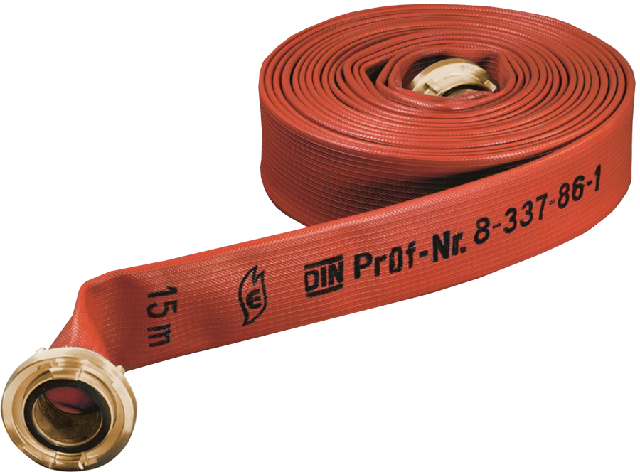 Eschbach Polydur red collapsible fire hose with couplings